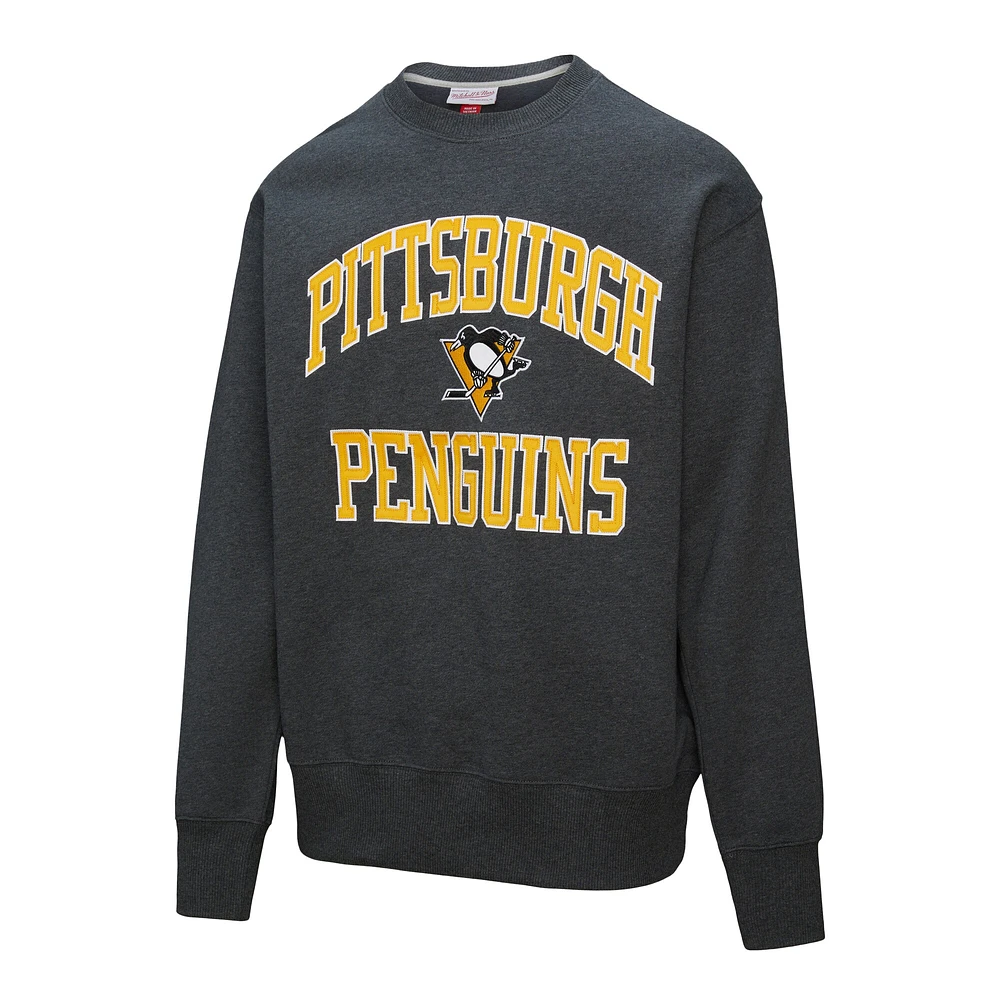 Sweat-shirt en molleton Mitchell & Ness Heather Charcoal pour homme, victoire séries éliminatoires des Penguins de Pittsburgh