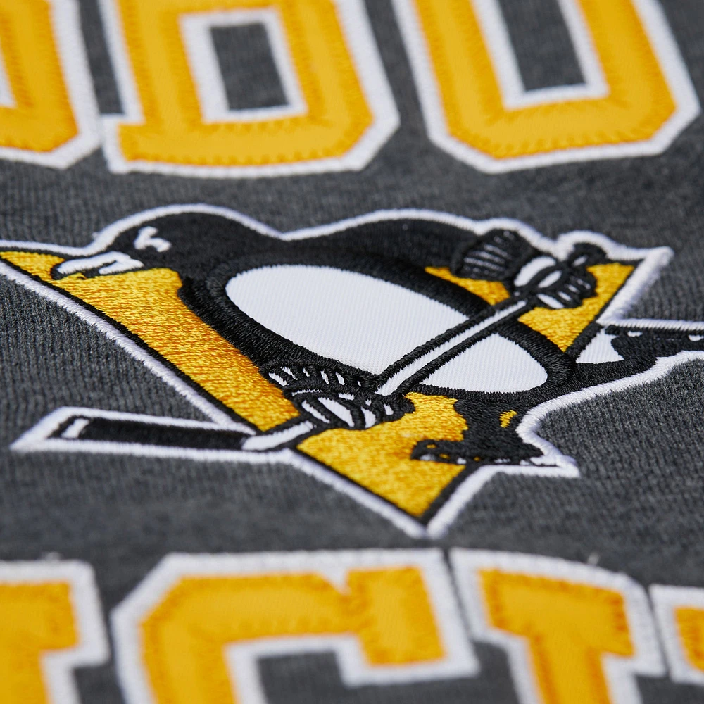 Sweat-shirt en molleton Mitchell & Ness Heather Charcoal pour homme, victoire séries éliminatoires des Penguins de Pittsburgh