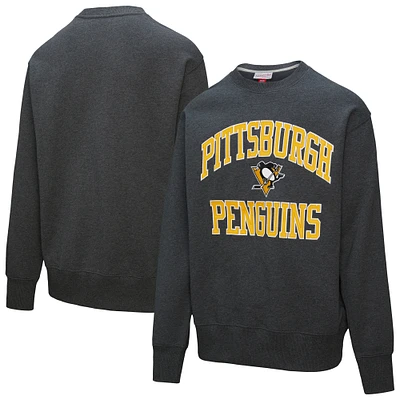 Sweat-shirt en molleton Mitchell & Ness Heather Charcoal pour homme, victoire séries éliminatoires des Penguins de Pittsburgh