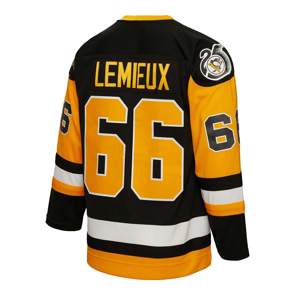 Homme Mitchell & Ness Mario Lemieux Black Pittsburgh Penguins Big Tall 1991 Captain Patch Blue Line Player Jersey