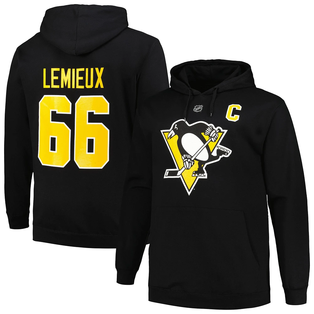 Chandail à capuchon noir avec nom et numéro des Penguins de Pittsburgh Mitchell & Ness Mario Lemieux pour hommes