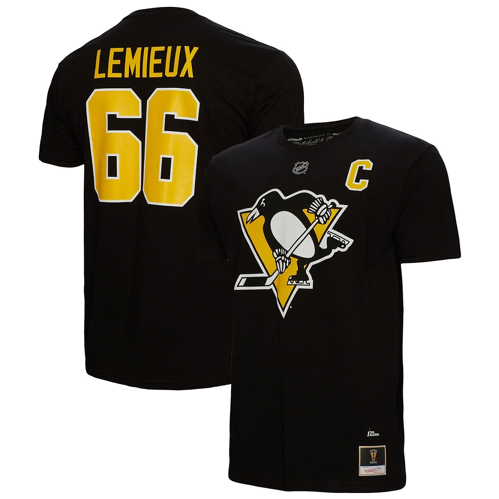 T-shirt noir avec nom et numéro des Penguins de Pittsburgh Mitchell & Ness Mario Lemieux pour hommes