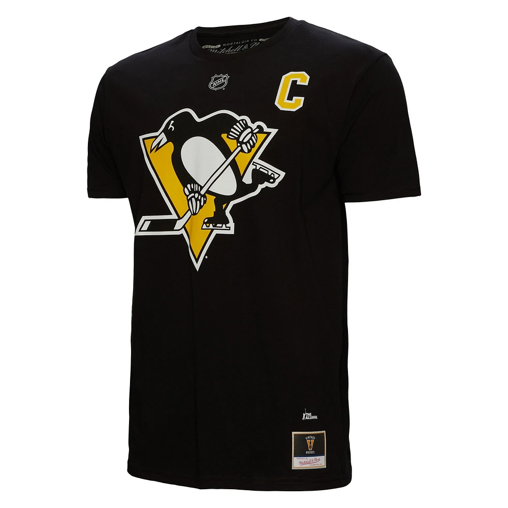 T-shirt noir avec nom et numéro des Penguins de Pittsburgh Mitchell & Ness Mario Lemieux pour hommes