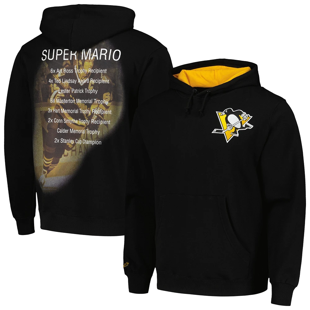 Sweat-shirt en polaire avec nom et numéro de qualité supérieure pour hommes Mitchell & Ness Mario Lemieux Pittsburgh Penguins noir