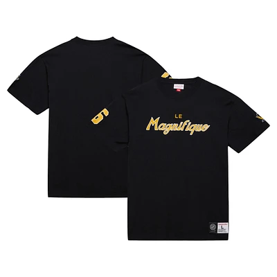 Men's Mitchell & Ness Mario Lemieux Black Pittsburgh Penguins Premium Nickname Vintage Logo T-Shirt