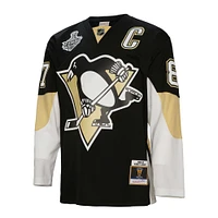 Homme Mitchell & Ness Sidney Crosby Black Pittsburgh Penguins Big Tall 2008 Captain Patch Blue Line Player Jersey