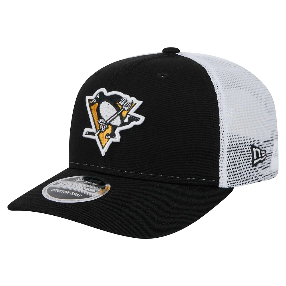 Casquette extensible à boutons-pression Core Trucker 9SEVENTY noire des Penguins de Pittsburgh de New Era pour homme