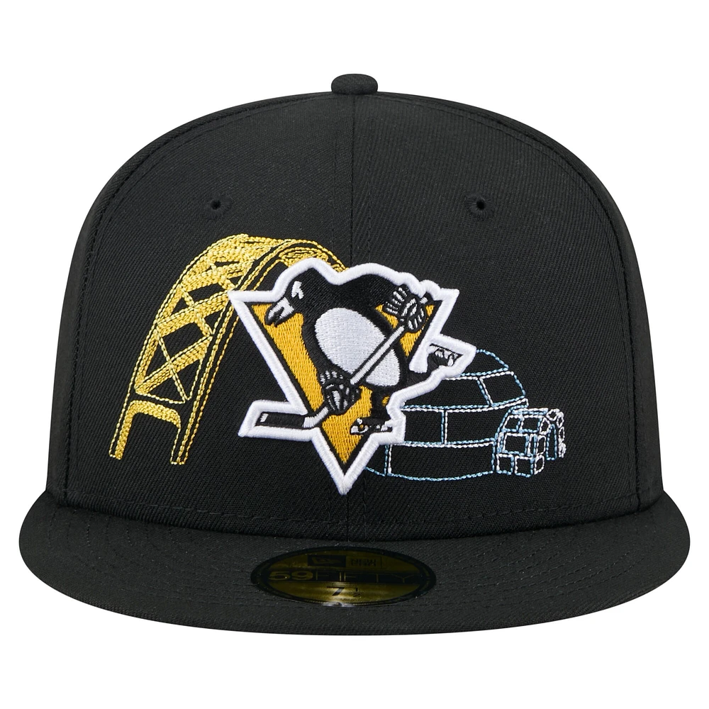 Men's New Era Black Pittsburgh Penguins State Stitch 59FIFTY Fitted Hat