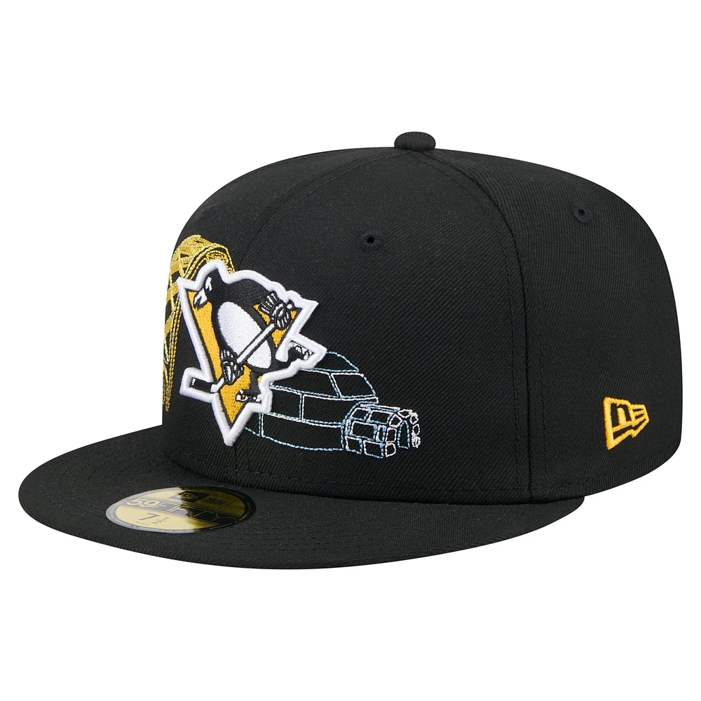 Men's New Era Black Pittsburgh Penguins State Stitch 59FIFTY Fitted Hat