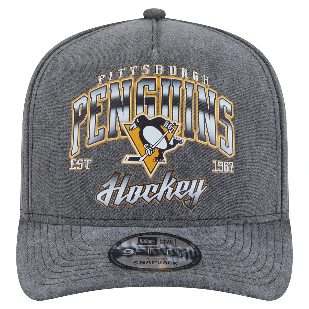 Men's New Era  Charcoal Pittsburgh Penguins Throwback Washed A-Frame Pre-Curved 9FIFTY Snapback Hat