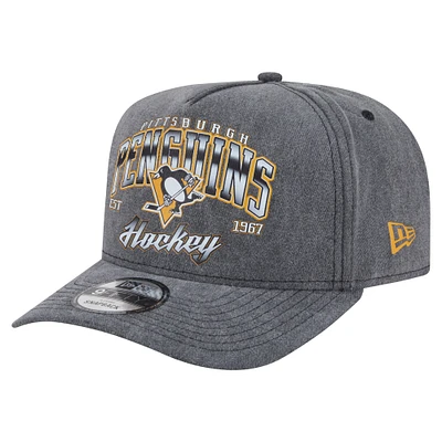 Men's New Era  Charcoal Pittsburgh Penguins Throwback Washed A-Frame Pre-Curved 9FIFTY Snapback Hat