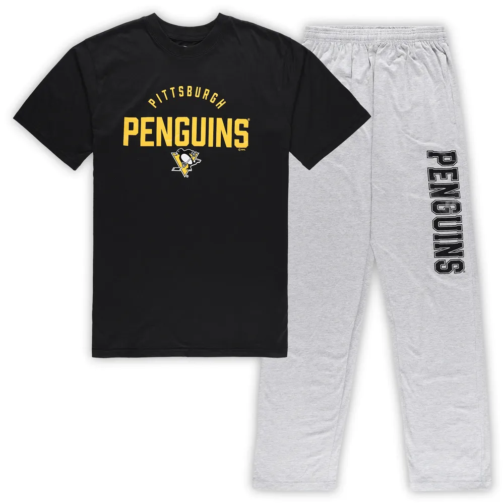 Men's Pittsburgh Penguins Black/Heather Gray Big & Tall T-Shirt Pants Lounge Set