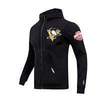 Veste à capuche entièrement zippée en chenille classique Pro Standard noire des Penguins de Pittsburgh pour hommes