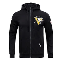 Veste à capuche entièrement zippée en chenille classique Pro Standard noire des Penguins de Pittsburgh pour hommes