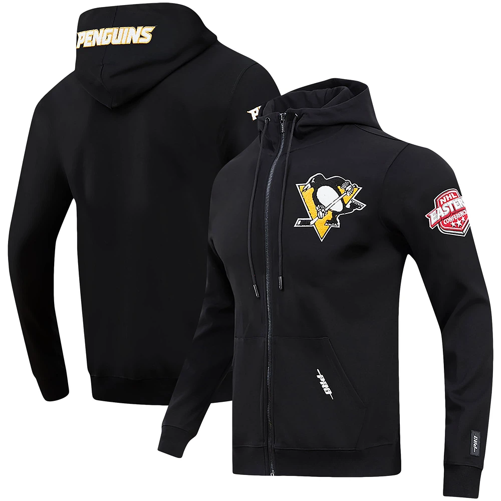 Veste à capuche entièrement zippée en chenille classique Pro Standard noire des Penguins de Pittsburgh pour hommes