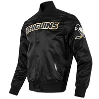 Veste à bouton-pression classique en satin noir Pro Standard des Penguins de Pittsburgh pour hommes