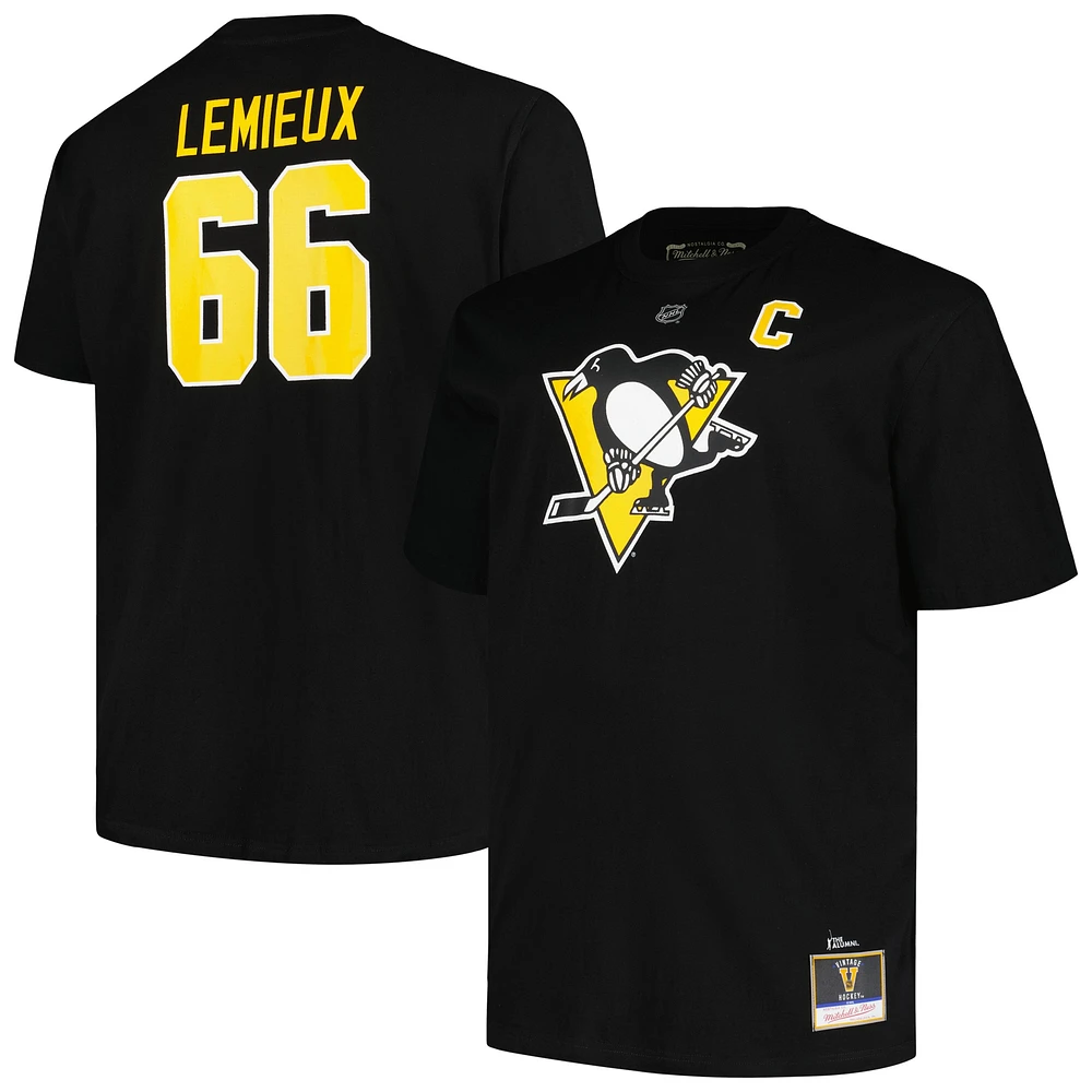 Profil pour homme Mario Lemieux Noir Pittsburgh Penguins Big & Tall Captain Patch Nom et numéro T-shirt