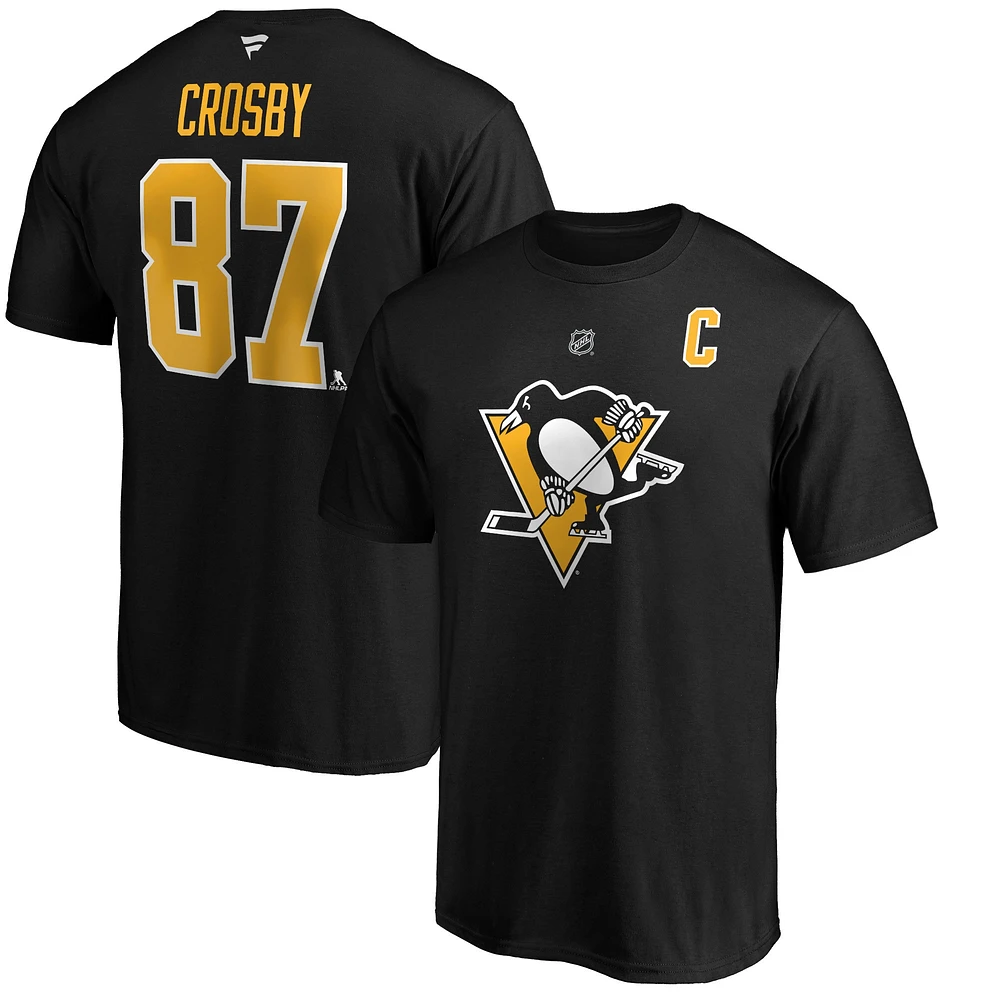 T-shirt noir authentique pour homme Sidney Crosby avec nom et numéro de l'équipe des Penguins Pittsburgh