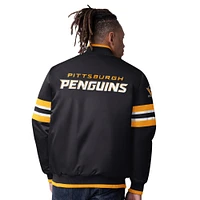 Men's Starter Black Pittsburgh Penguins Scout I Full-Snap Varsity Jacket