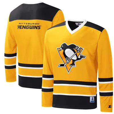 Pittsburgh Penguins Starter Cross Check Jersey V-Neck Long Sleeve T-Shirt - Gold/Black