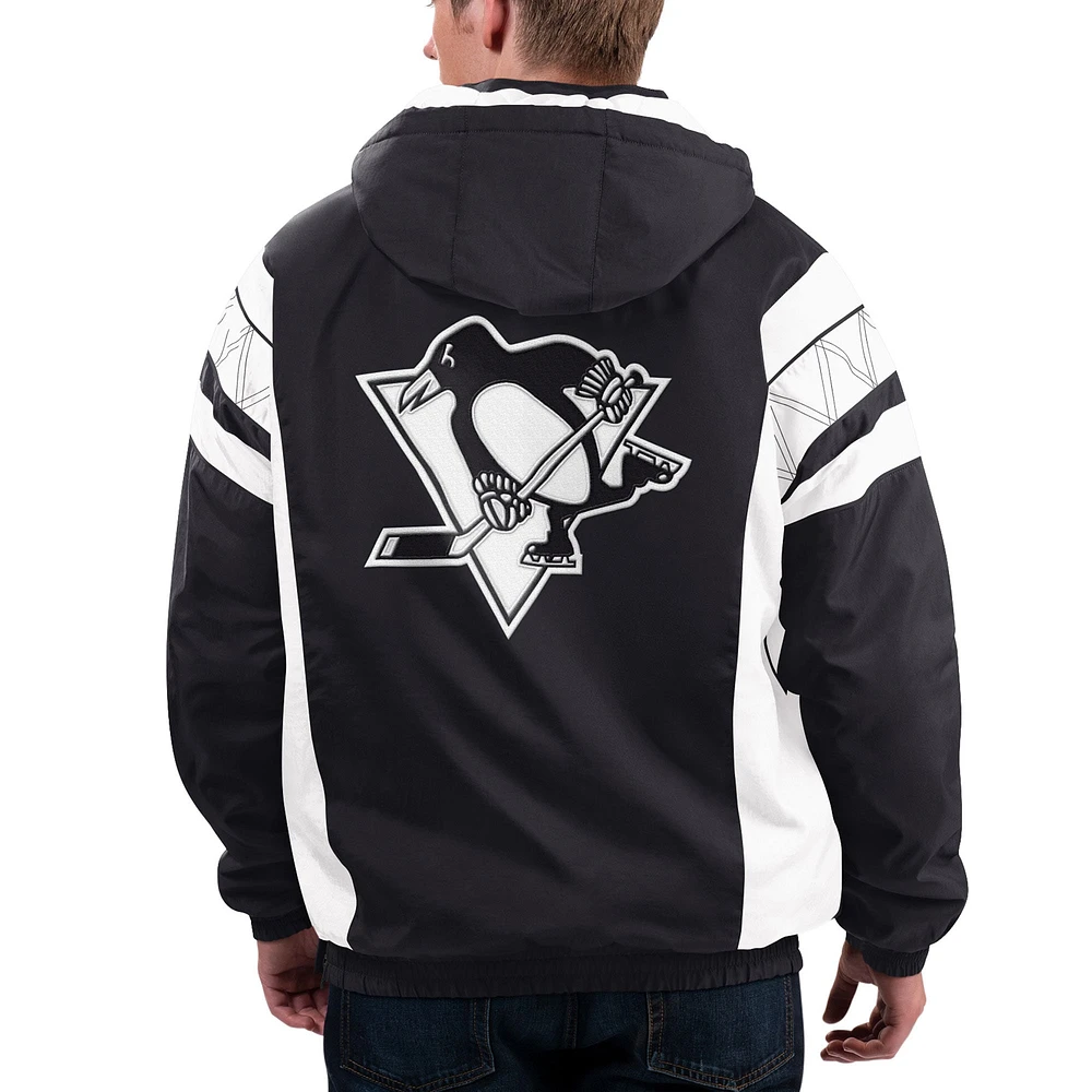 Men's Starter x NHL Black Ice Black/White Pittsburgh Penguins Home Team Half-Zip Pullover Hoodie