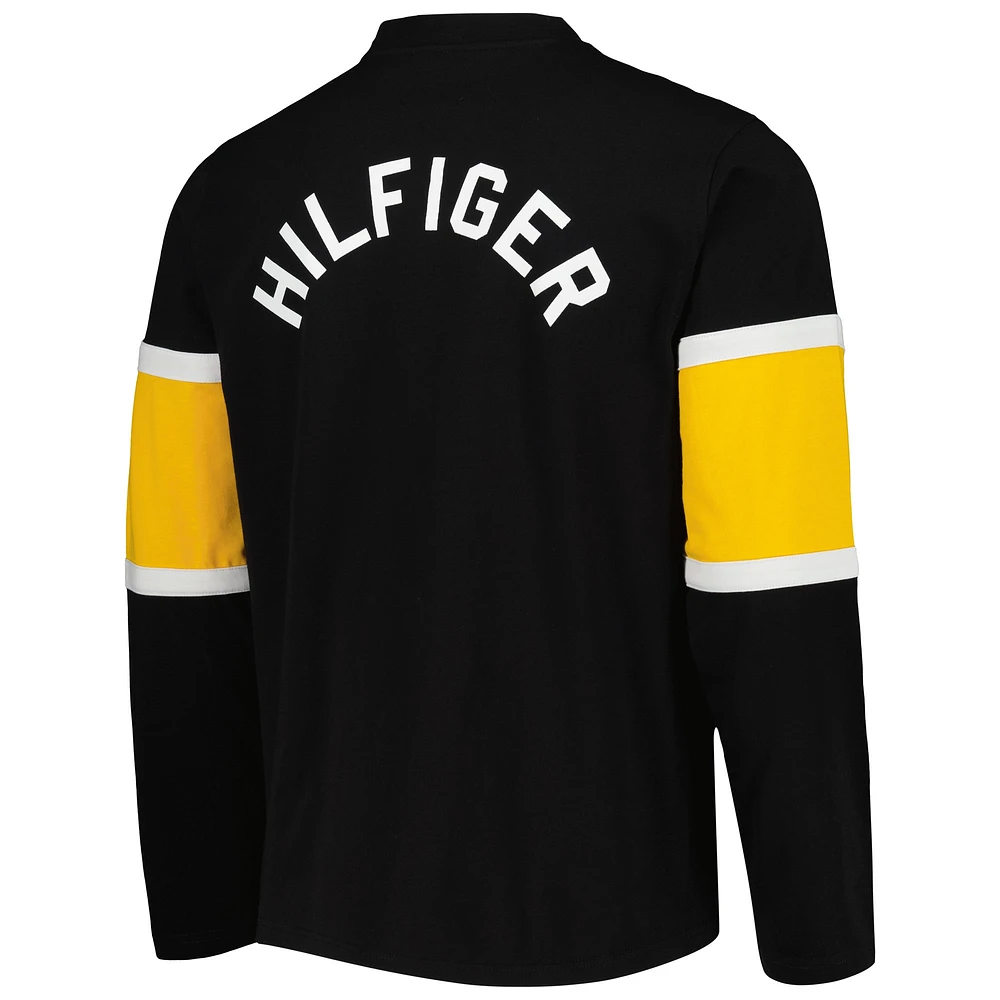 Haut à manches longues lacets Walter Tommy Hilfiger pour hommes des Penguins de Pittsburgh noir