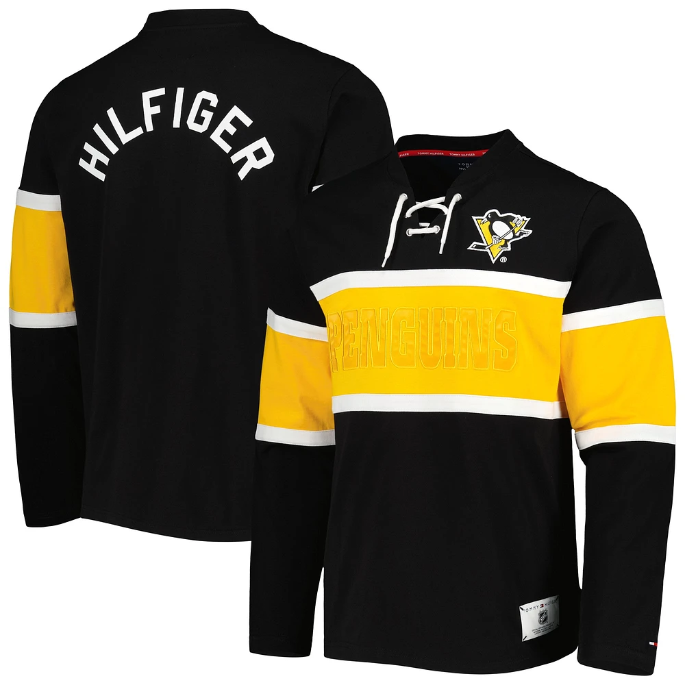 Haut à manches longues lacets Walter Tommy Hilfiger pour hommes des Penguins de Pittsburgh noir