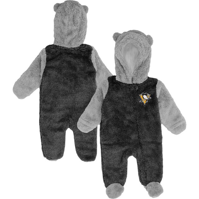 Dormeuse noire à fermeture éclair complète pour nouveau-né et nourrisson des Penguins de Pittsburgh Game Nap Teddy Fleece Bunting