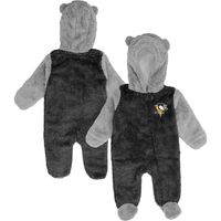 Newborn & Infant Black Pittsburgh Penguins Game Nap Teddy Fleece Bunting Full-Zip Sleeper