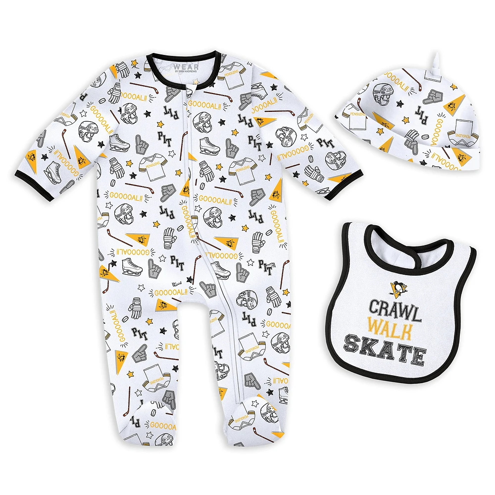 Ensemble pyjama et bavoir pour nouveau-né bébé WEAR par Erin Andrews Pittsburgh Penguins