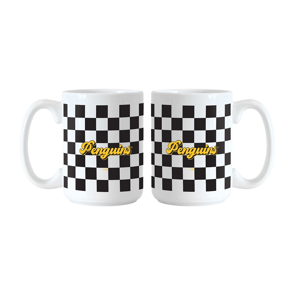 Pittsburgh Penguins 2-Pack 15oz. Checkered Wordmark Mug Set