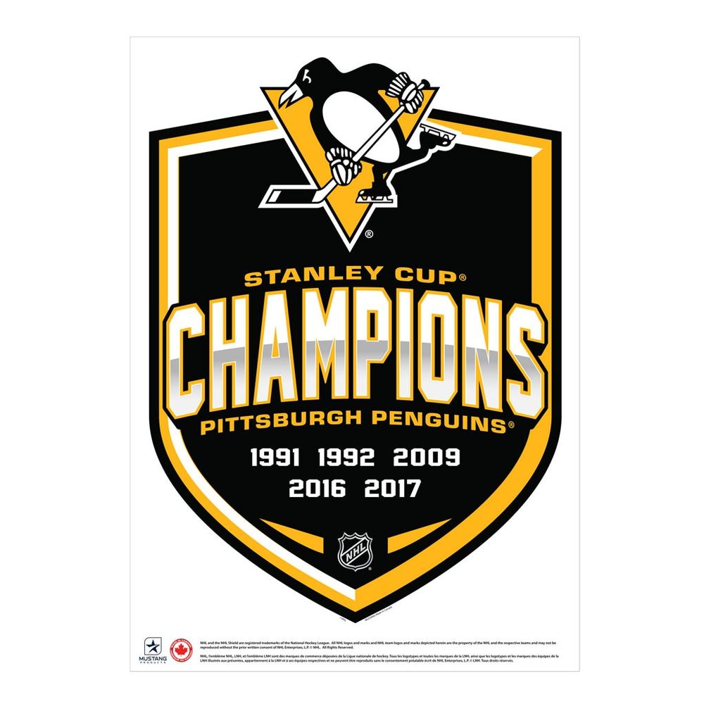 Pittsburgh Penguins 5-Time Stanley Cup Champions - 16'' x 22'' Repositionable Shield Decal