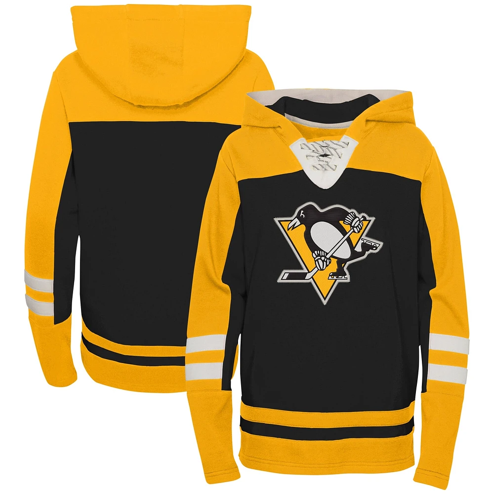 Sweat à capuche col en V lacets noir pour enfants d'âge préscolaire des Penguins de Pittsburgh