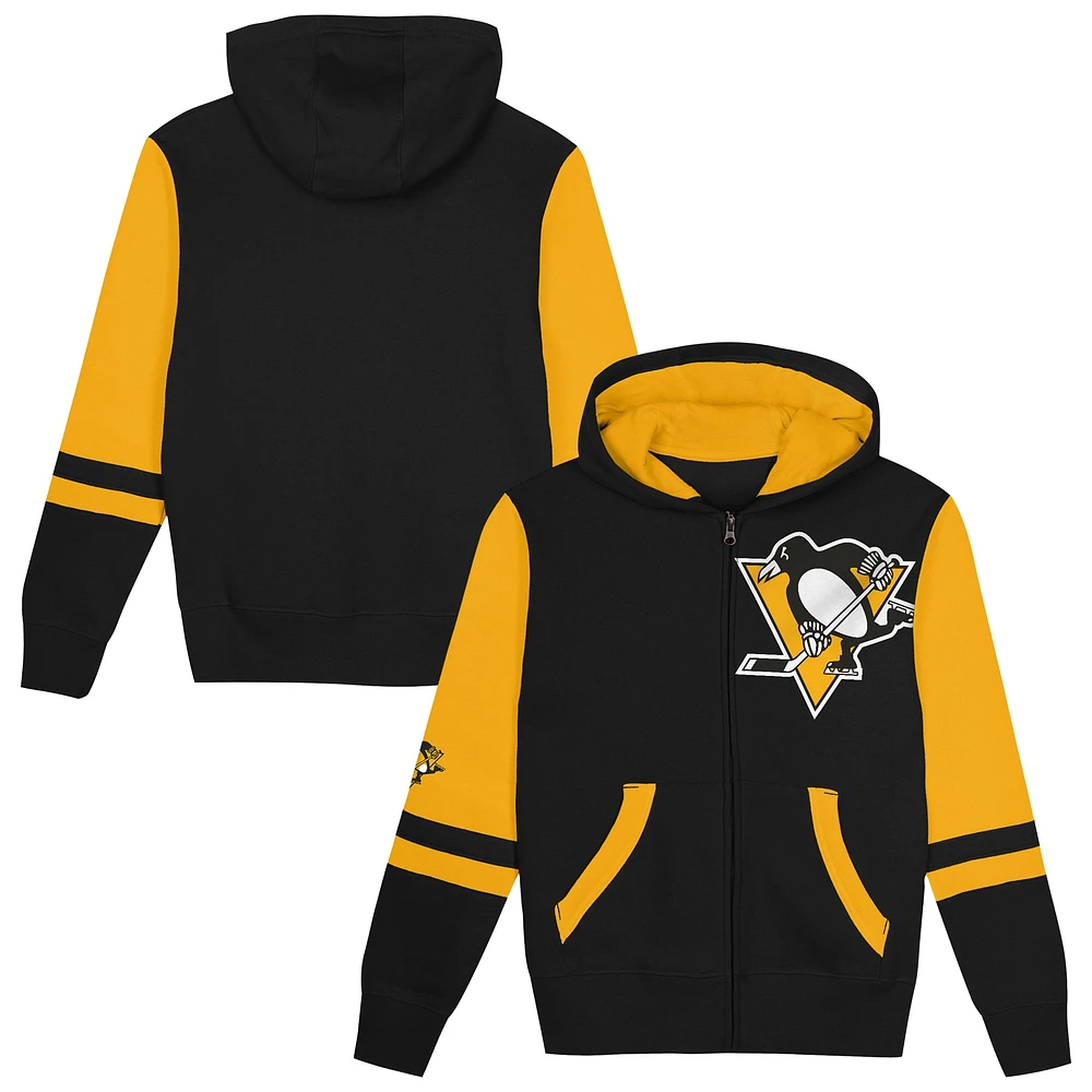 Sweat à capuche entièrement zippé pour préscolaire avec motif affrontement des Penguins de Pittsburgh noirs