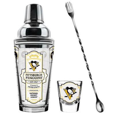 The Sports Vault Pittsburgh Penguins Ensemble de cinq verres à shot et verres à mélange pour barman