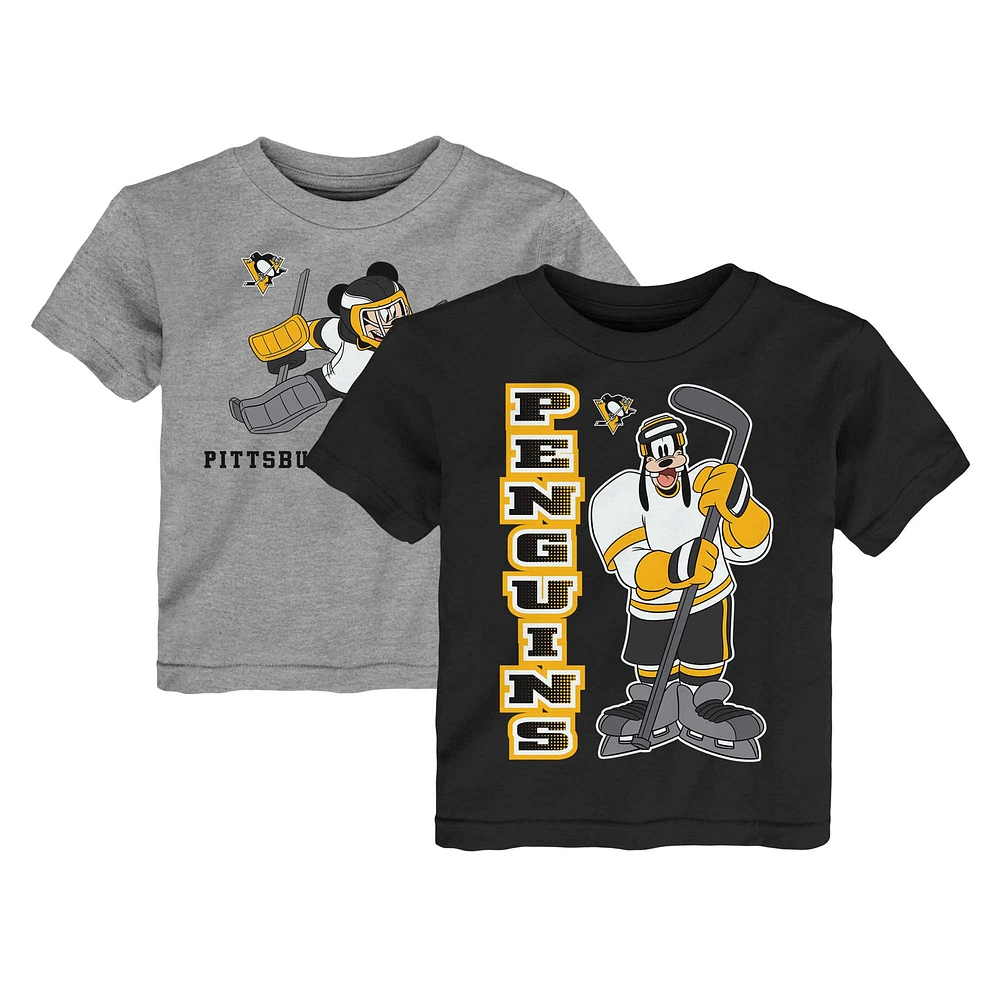 Ensemble de deux t-shirts Disney Offense Only des Penguins Pittsburgh, noir/gris chiné, pour tout-petit