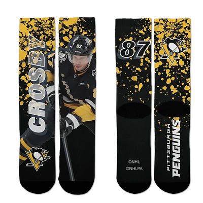 Chaussettes unisexes pour pieds nus Sidney Crosby noires Pittsburgh Penguins Road Warrior Crew