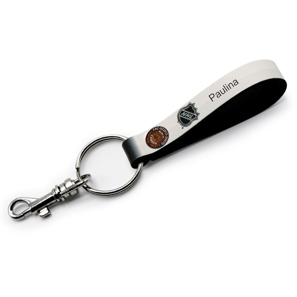 White Pittsburgh Penguins Personalized Leather Loop Keychain