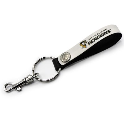 White Pittsburgh Penguins Personalized Leather Loop Keychain