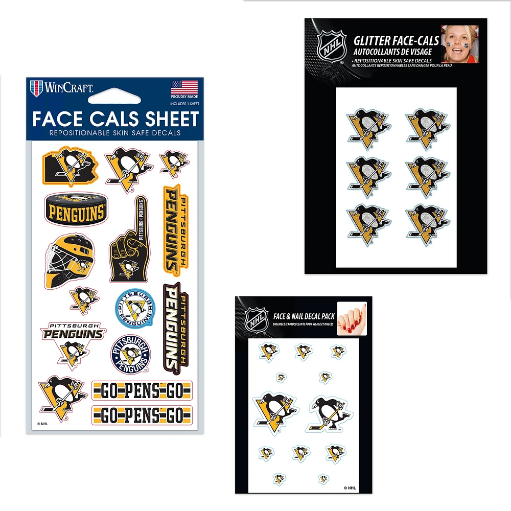 WinCraft Pittsburgh Penguins Ensemble de tatouages ​​sans eau 4" x 7"