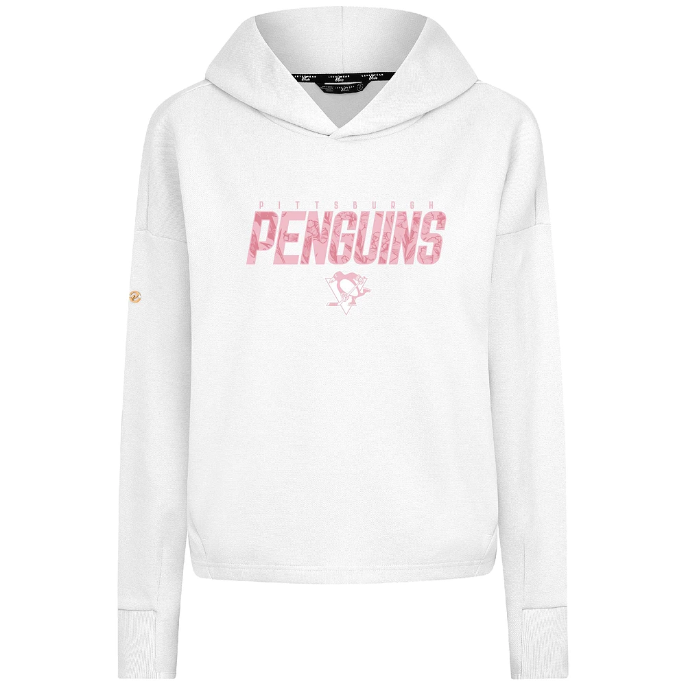 Women's Levelwear  White Pittsburgh Penguins Mother's Day Sweet Floral Tri-Blend Cropped Pullover Hoodie