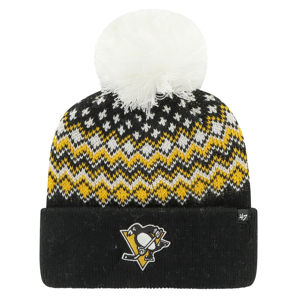 Bonnet en tricot à revers Elsa des Penguins de Pittsburgh '47 pour femmes noir avec pompon