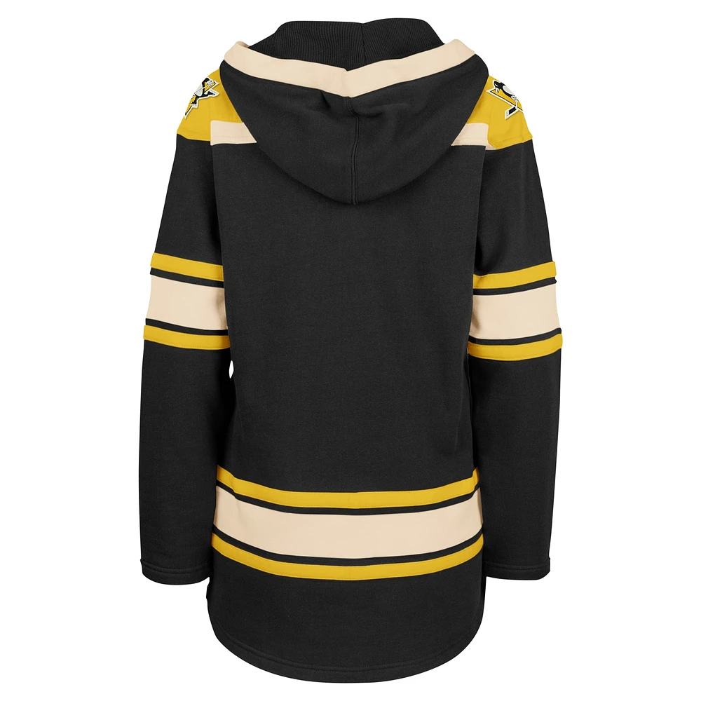 Women's '47  Black Pittsburgh Penguins Superior Lacer Pullover Hoodie