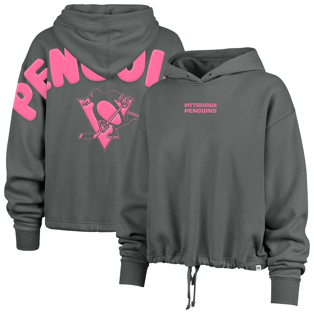 Women's '47 Gray Pittsburgh Penguins Bright Side Venice Cropped Pullover Hoodie