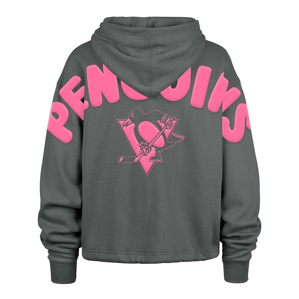 Women's '47 Gray Pittsburgh Penguins Bright Side Venice Cropped Pullover Hoodie