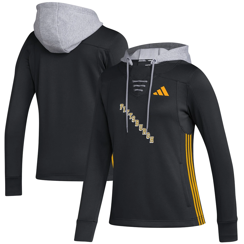 Sweat à capuche adidas Pittsburgh Penguins Refresh Skate Lace AEROREADY noir pour femme