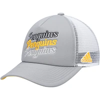 Casquette snapback de camionneur en mousse des Penguins de Pittsburgh adidas gris/blanc pour femme