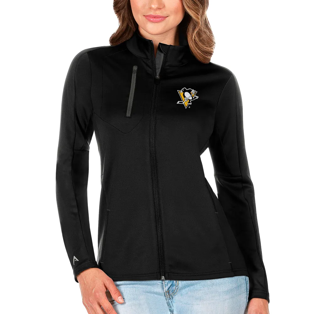 Antigua Pittsburgh Penguins Womens Black Victory Long Sleeve Full Zip Jacket, Black, 65% cotton/35% POLYESTER, Size 2XL