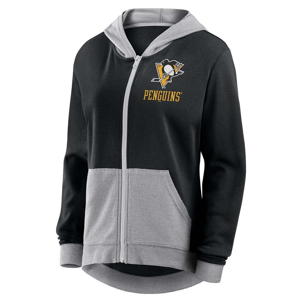 Women's  Black Pittsburgh Penguins Hit It French Terry Full-Zip Hoodie