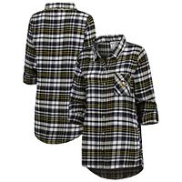 Women's Concepts Sport Black Pittsburgh Penguins Mainstay Flannel Full-Button Long Sleeve Nightshirt